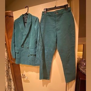Nasty Gal Turquoise Corduroy Pant & Suit Set